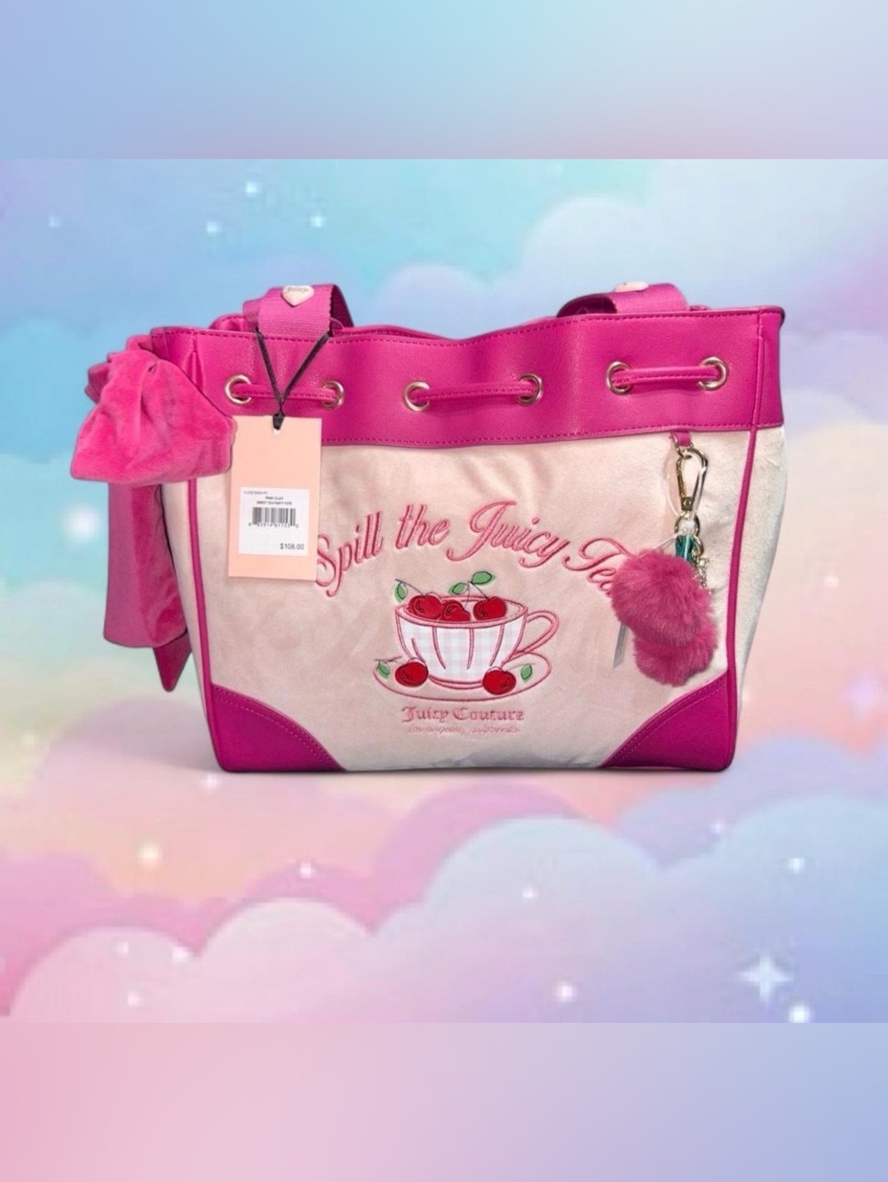 Juicy Couture Hot Pink and light pink 'Spill the Juicy Tea' Daydreamer Tote